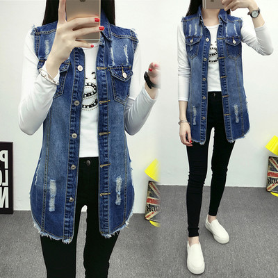 long sleeveless denim jacket